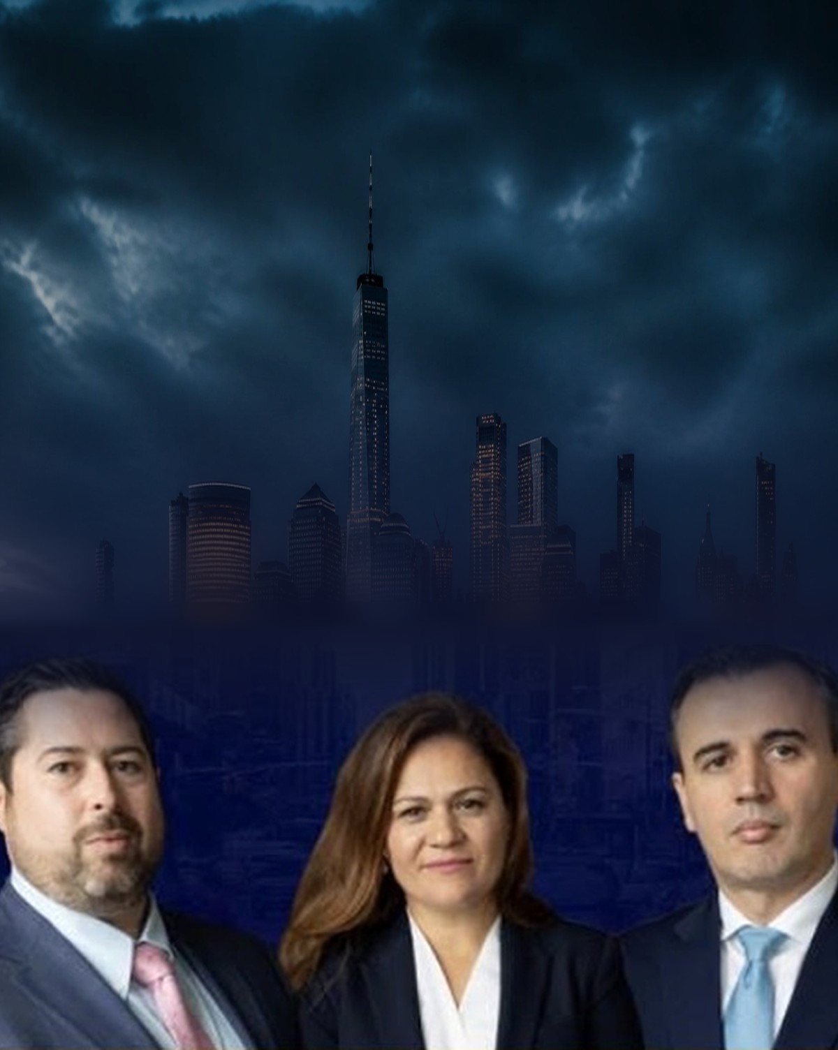 The attorneys of The Cakani Law Firm, P.C. above the Manhattan skyline
